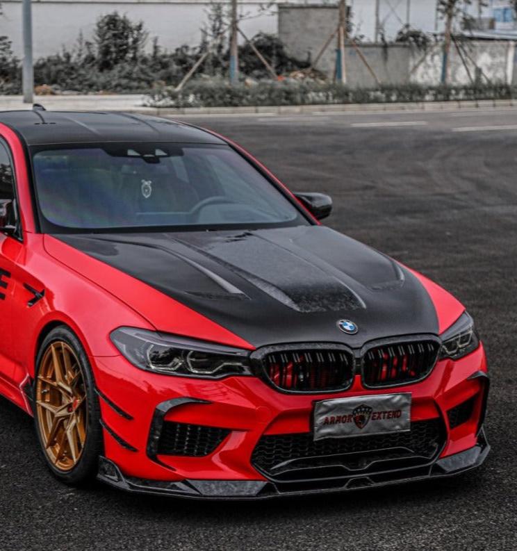 BMW M5 / M5C F90 Pre-LCI 2018 2019 2020 & M5 / M5C F90 LCI 2021 2022 2023 2024 With Aftermarket Parts - AE Lower Lip & Middle Lip?Carbon Fiber from ArmorExtend