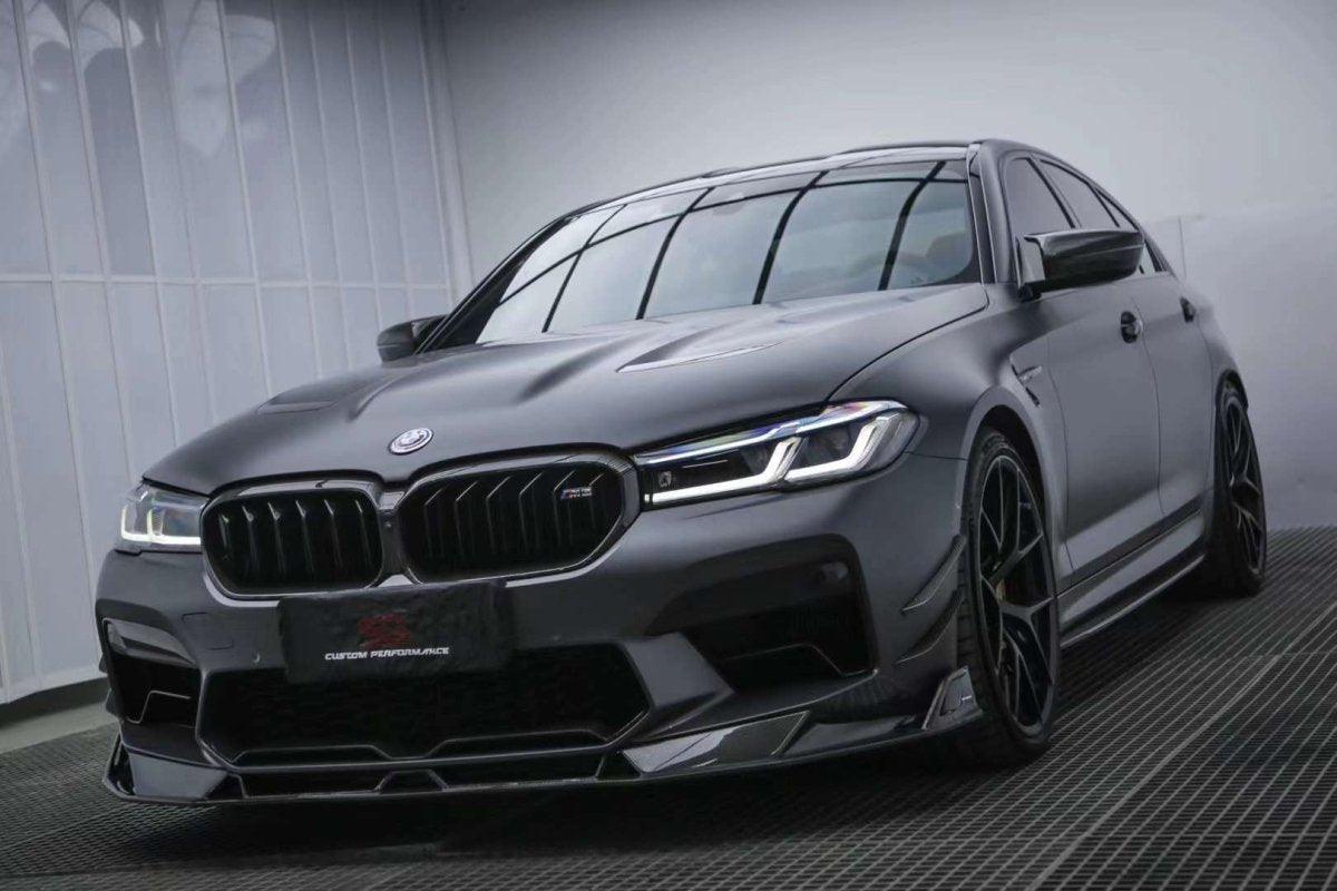 BMW M5 / M5C F90 Pre-LCI 2018 2019 2020 & M5 / M5C F90 LCI 2021 2022 2023 2024 With Aftermarket Parts - AE Lower Lip & Middle Lip?Carbon Fiber from ArmorExtend