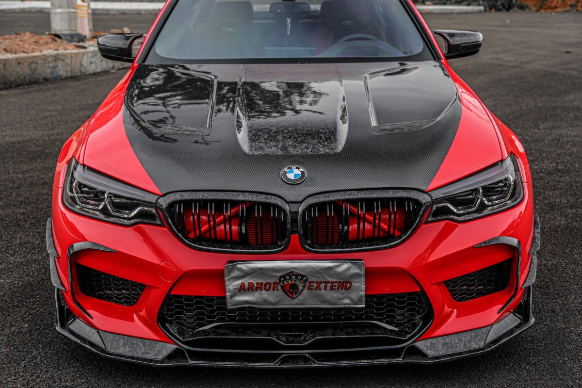 BMW M5 / M5C F90 Pre-LCI 2018 2019 2020 & M5 / M5C F90 LCI 2021 2022 2023 2024 With Aftermarket Parts - AE Lower Lip & Middle Lip?Carbon Fiber from ArmorExtend