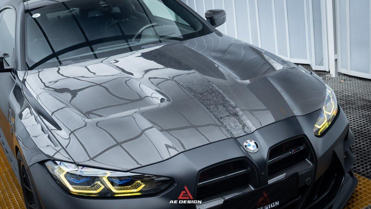 BMW M3 G80 G81 & M4 G82 G83 2021 2022 2023 2024 with Aftermarket Parts - AE?Style Hood?Carbon Fiber from ArmorExtend