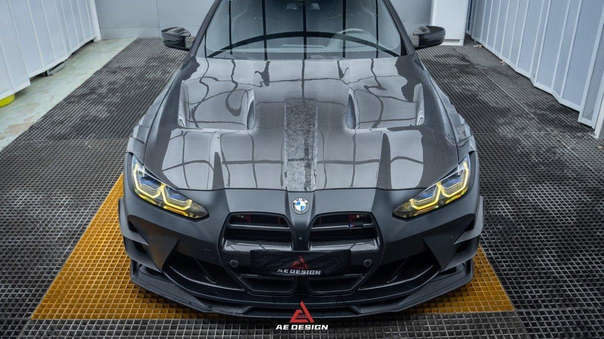 BMW M3 G80 G81 & M4 G82 G83 2021 2022 2023 2024 with Aftermarket Parts - AE?Style Hood?Carbon Fiber from ArmorExtend