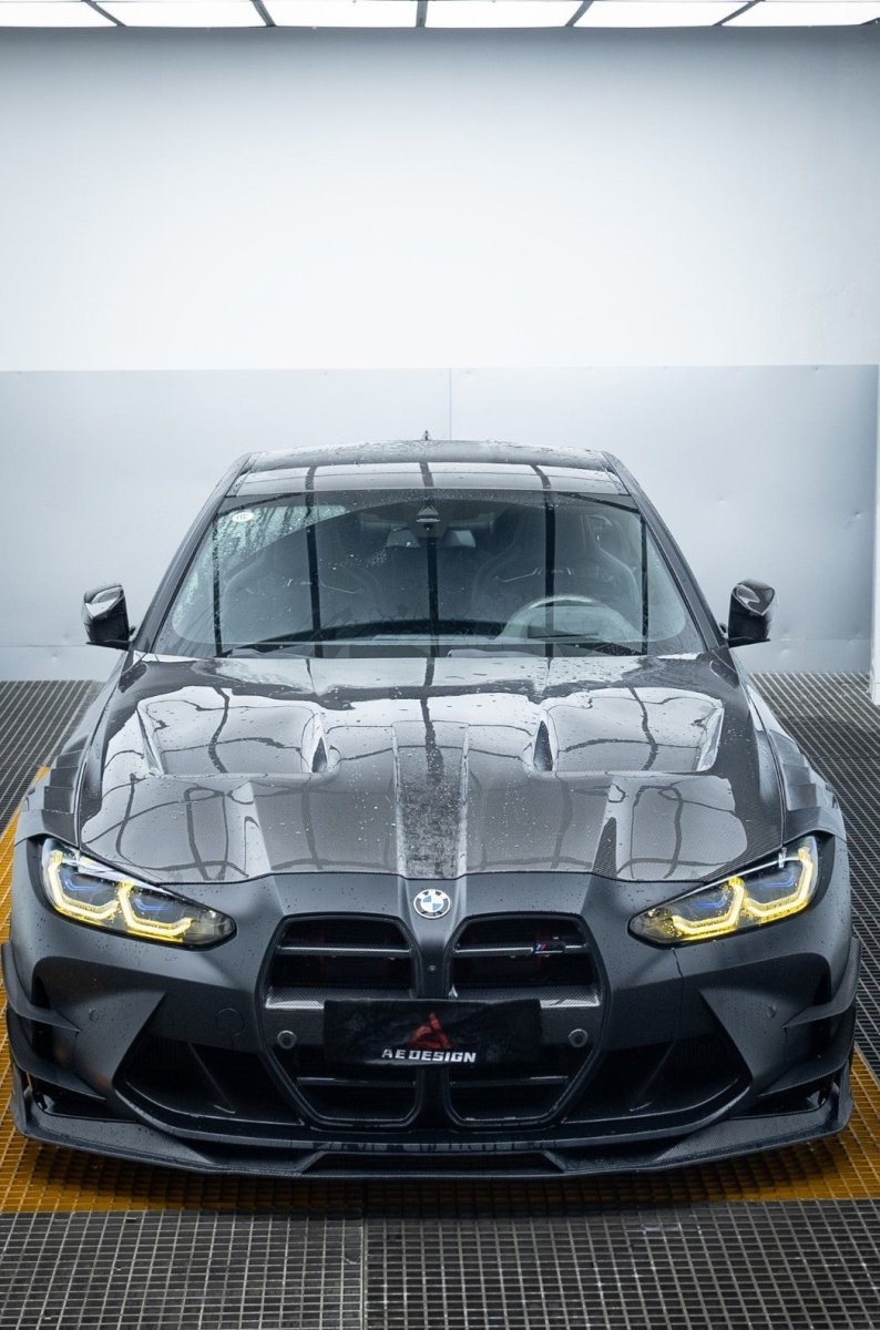 BMW M3 G80 G81 & M4 G82 G83 2021 2022 2023 2024 with Aftermarket Parts - AE?Style Hood?Carbon Fiber from ArmorExtend