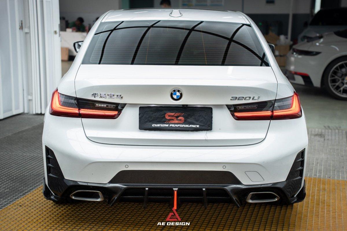 BMW 3 Series 330i (With M-Package Bumper, does not fit base model) M340i LCI G20 G21 2023 2024 with Aftermarket Parts - AE V1 Style Rear Diffuser & Canards Carbon Fiber from?ArmorExtend