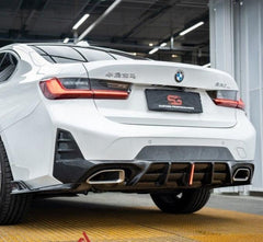 BMW 3 Series 330i (With M-Package Bumper, does not fit base model) M340i LCI G20 G21 2023 2024 with Aftermarket Parts - AE V1 Style Rear Diffuser & Canards Carbon Fiber from?ArmorExtend