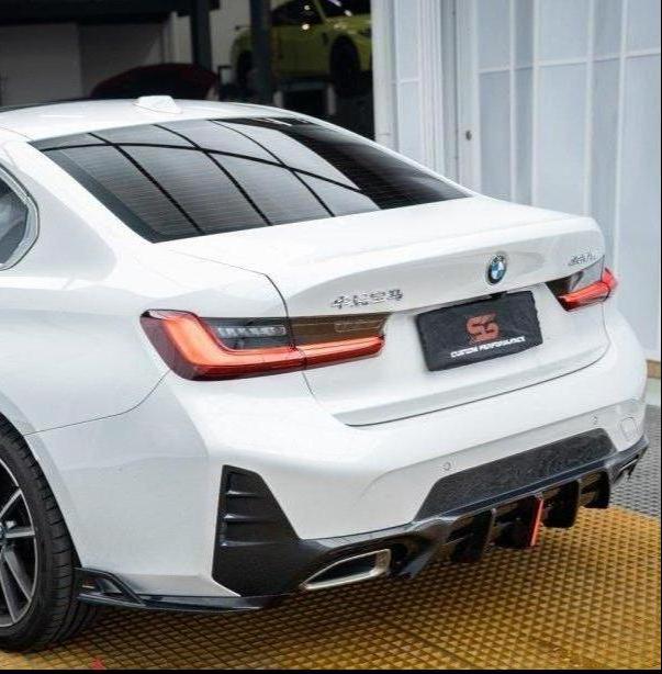 BMW 3 Series 330i (With M-Package Bumper, does not fit base model) M340i LCI G20 G21 2023 2024 with Aftermarket Parts - AE V1 Style Rear Diffuser & Canards Carbon Fiber from?ArmorExtend