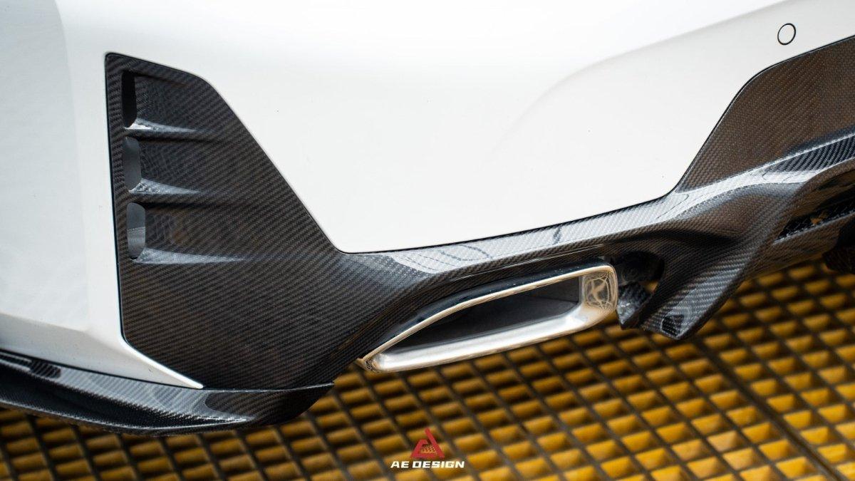 BMW 3 Series 330i (With M-Package Bumper, does not fit base model) M340i LCI G20 G21 2023 2024 with Aftermarket Parts - AE V1 Style Rear Diffuser & Canards Carbon Fiber from?ArmorExtend