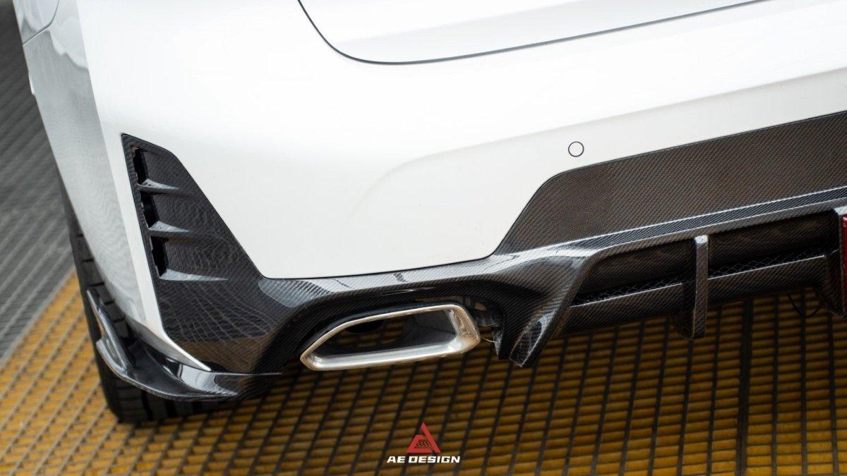 BMW 3 Series 330i (With M-Package Bumper, does not fit base model) M340i LCI G20 G21 2023 2024 with Aftermarket Parts - AE V1 Style Rear Diffuser & Canards Carbon Fiber from?ArmorExtend