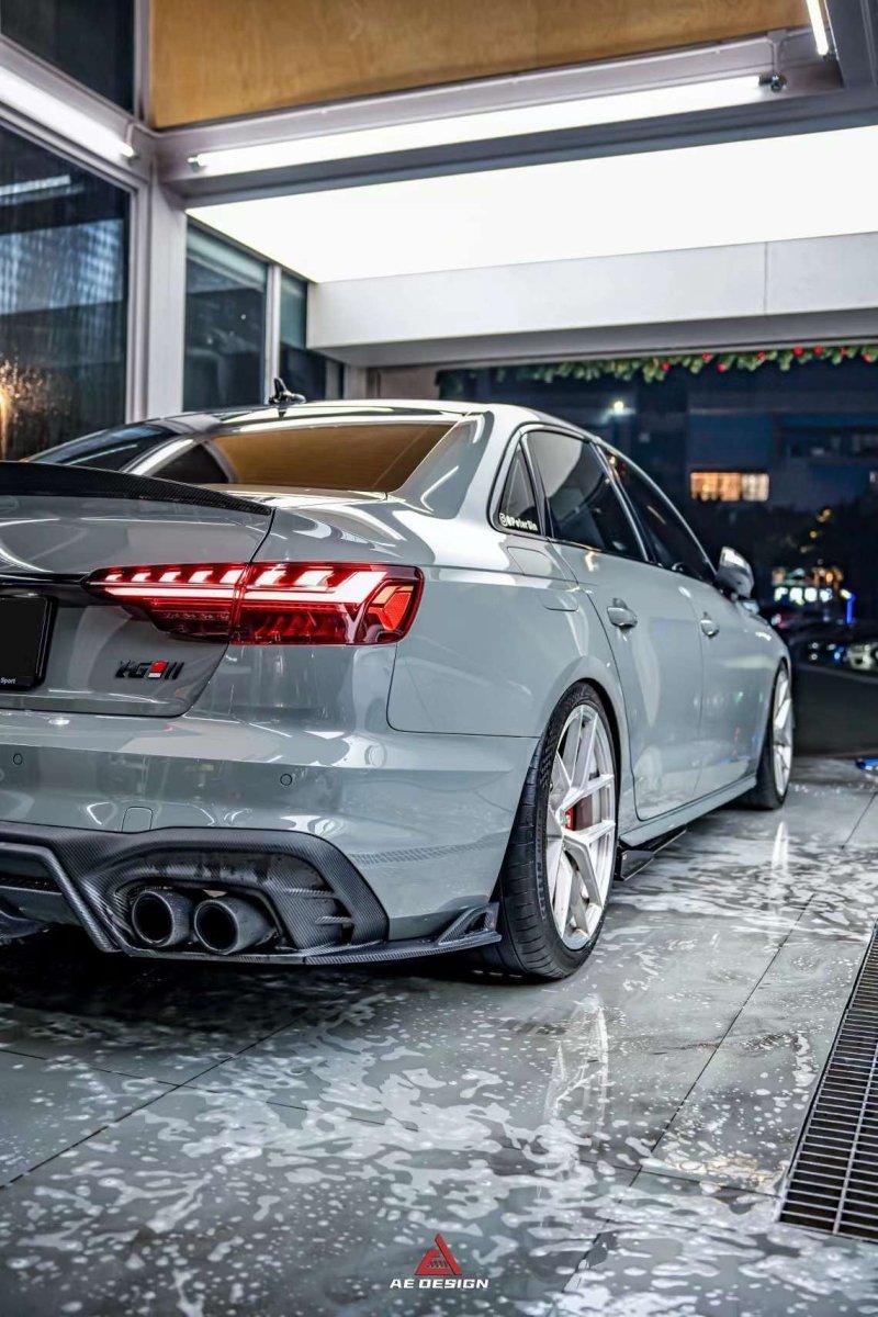 Audi S4 / A4 (With S-line Bumper) B9.5 2020 2021 2022 2023 2024 with Aftermarket Parts - AE / Plustic Style Rear Diffuser & Canards Carbon Fiber / ABS
