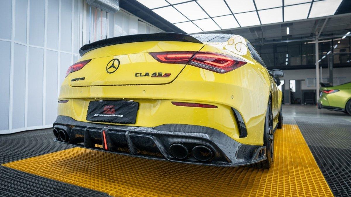 Mercedes Benz CLA45 CLA45S C118 2020 2021 2022 2023 2024 & CLA35 C118 2020 2021 2022 2023 2024 & CLA250 (With Sport Package Bumper) C118 2020 2021 2022 2023 2024 with Aftermarket Parts - AE Rear Diffuser?Carbon Fiber?from ?ArmorExtend