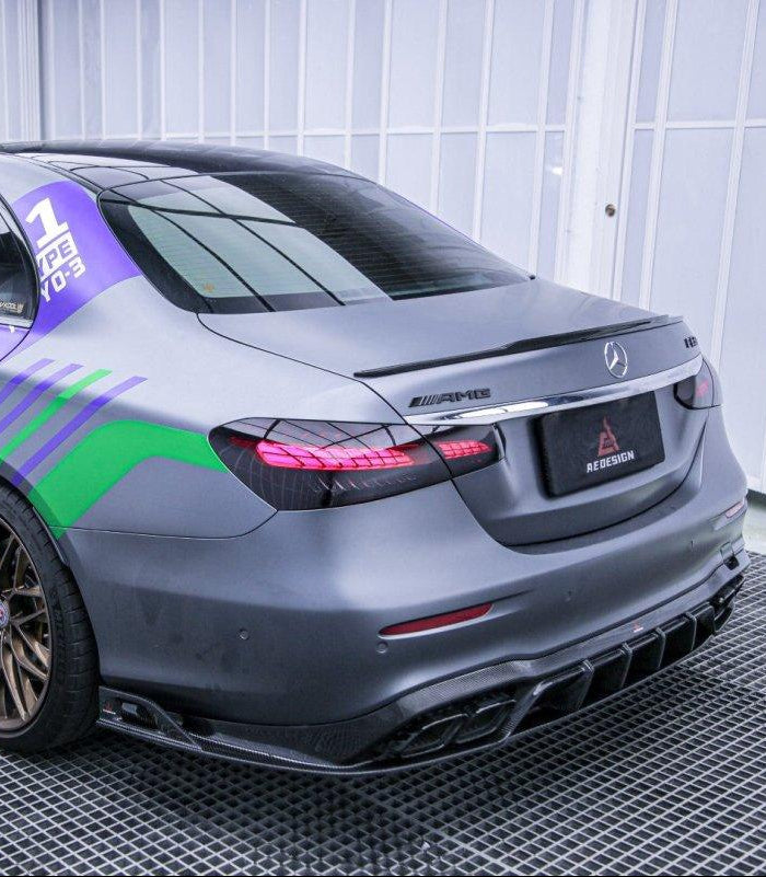 Mercedes Benz E-Class E350 E450 (with sport package bumper) W213 Facelift 2020 2021 2022 2023 2024 & E53 E63/S W213 Facelift 2020 2021 2022 2023 2024 with Aftermarket Parts - AE Rear Diffuser?Carbon Fiber?from?ArmorExtend