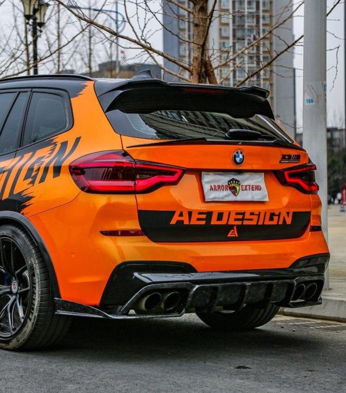 BMW X3M X3MC F97 (Fits Both Pre-LCI & LCI) 2019 2020 2021 2022 2023 2024 with Aftermarket Parts - AE V1 Style Rear Diffuser?Carbon Fiber from?ArmorExtend