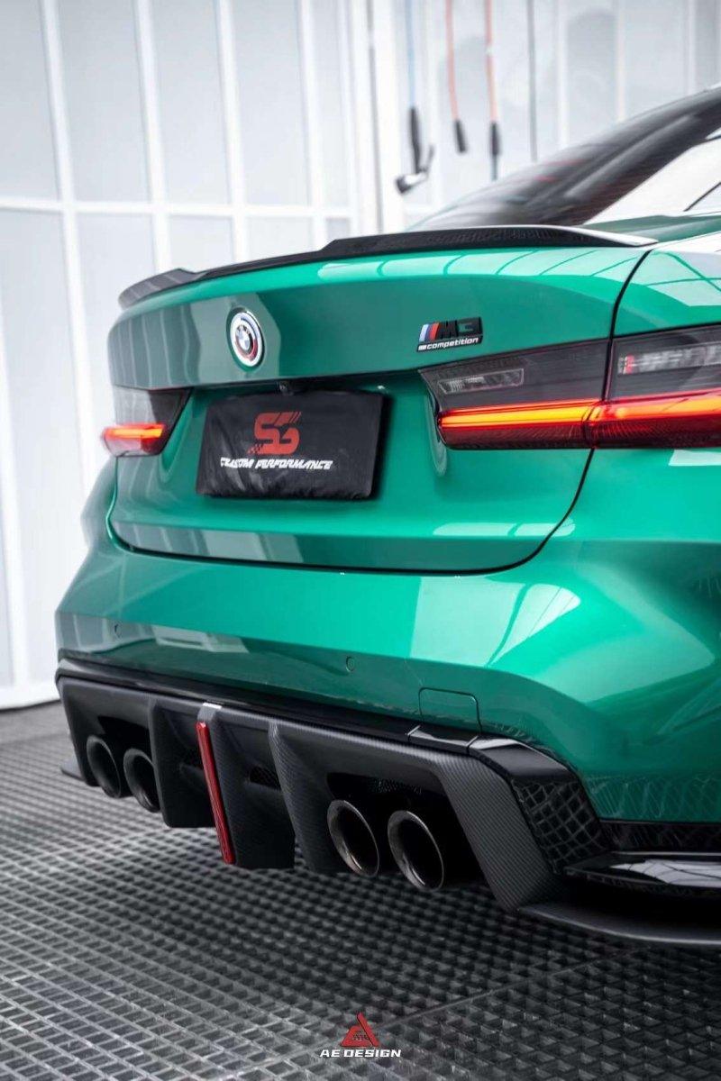 BMW M3 G80 G81 2021 2022 2023 2024 & M4 G82 G83 2021 2022 2023 2024 with Aftermarket Parts - AE V2 Style?Rear Diffuser & Canards Carbon Fiber from ?ArmorExtend