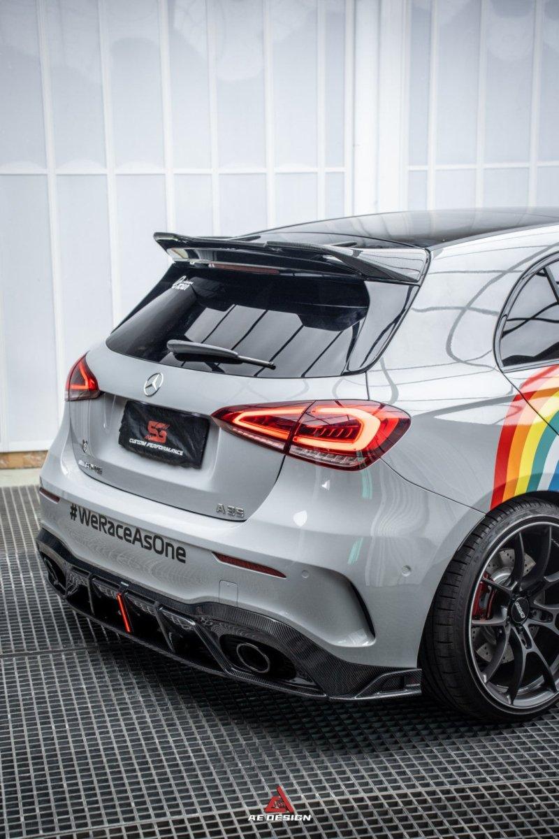 Mercedes Benz A-Class A45/A35/A250/A220 W177 2019 2020 2021 2022 2023 2024?with Aftermarket Parts -AE Rear Roof Spoiler?Carbon Fiber?from?ArmorExtend