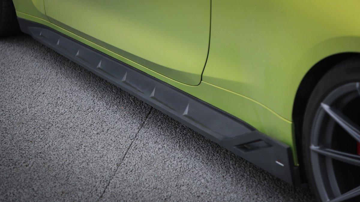 BMW M3 G80 G81 2021 2022 2023 2024 & M4 G82 G83 2021 2022 2023 2024 with Aftermarket Parts - AE Style Side Skirts Carbon Fiber?from ArmorExtend