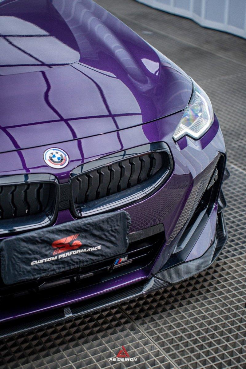 BMW 2 Series G42 230i (With M-Package Bumper) M240i 2022 2023 2024 with Aftermarket Parts - AE Style Front Lip Pre-preg Carbon Fiber from?ArmorExtend
