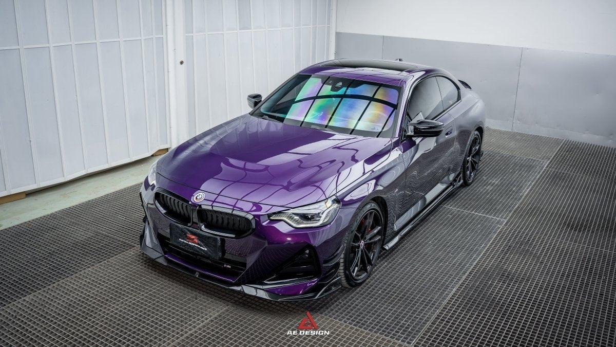 BMW 2 Series G42 230i (With M-Package Bumper) M240i 2022 2023 2024 with Aftermarket Parts - AE Style Front Lip Pre-preg Carbon Fiber from?ArmorExtend