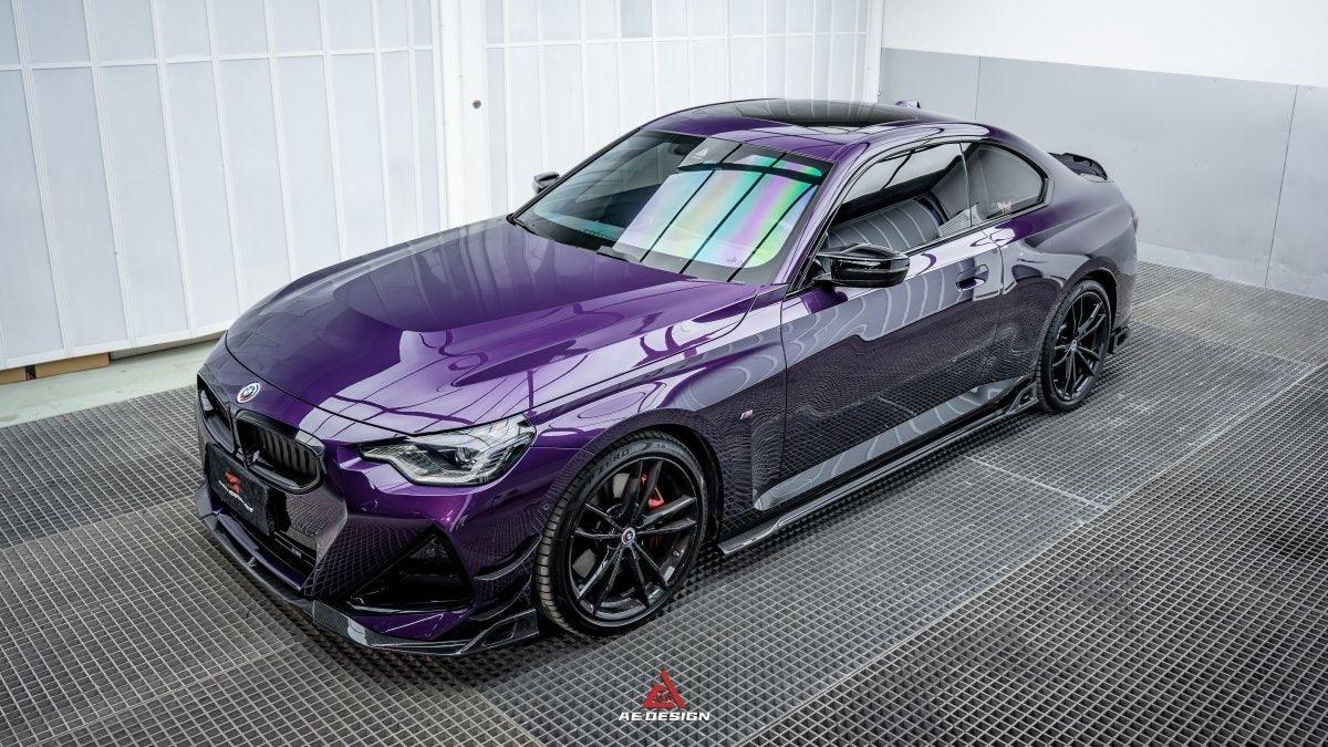BMW 2 Series G42 230i (With M-Package Bumper) M240i 2022 2023 2024 with Aftermarket Parts - AE Style Front Lip Pre-preg Carbon Fiber from?ArmorExtend