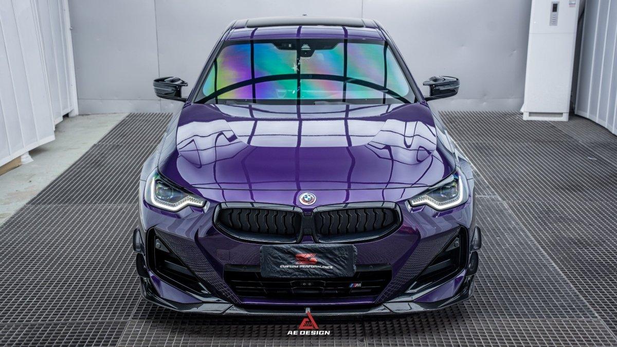 BMW 2 Series G42 230i (With M-Package Bumper) M240i 2022 2023 2024 with Aftermarket Parts - AE Style Front Lip Pre-preg Carbon Fiber from?ArmorExtend