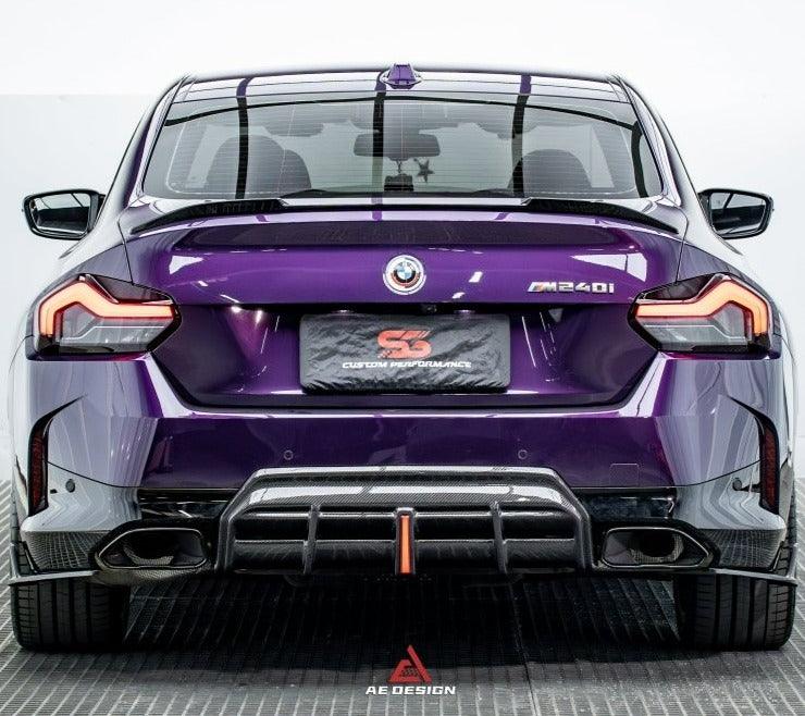 BMW 2 Series G42 230i (With M-Package Bumper) M240i 2022 2023 2024 with Aftermarket Parts - AE Style Rear Diffuser & Canards Carbon Fiber from ArmorExtend
