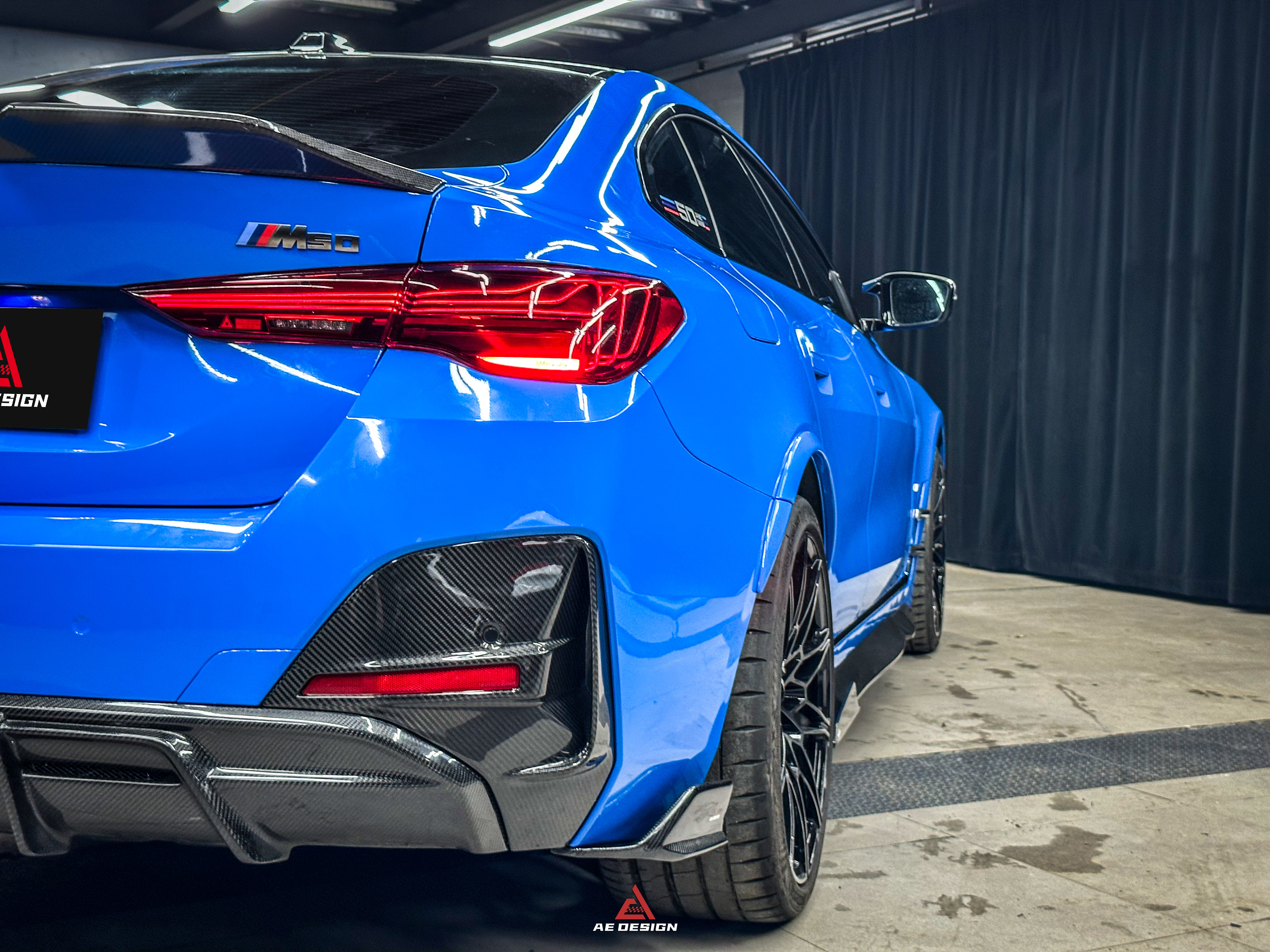 BMW I4 M50 / e Drive 40 G26 2022-ON & 4 Series Gran Coupe M440i 430i  G26 2022-ON (with M-package bumper, does not fit base model) with Aftermarket Parts - AE Style Rear Diffuser & Canards Carbon Fiber from ArmorExtend