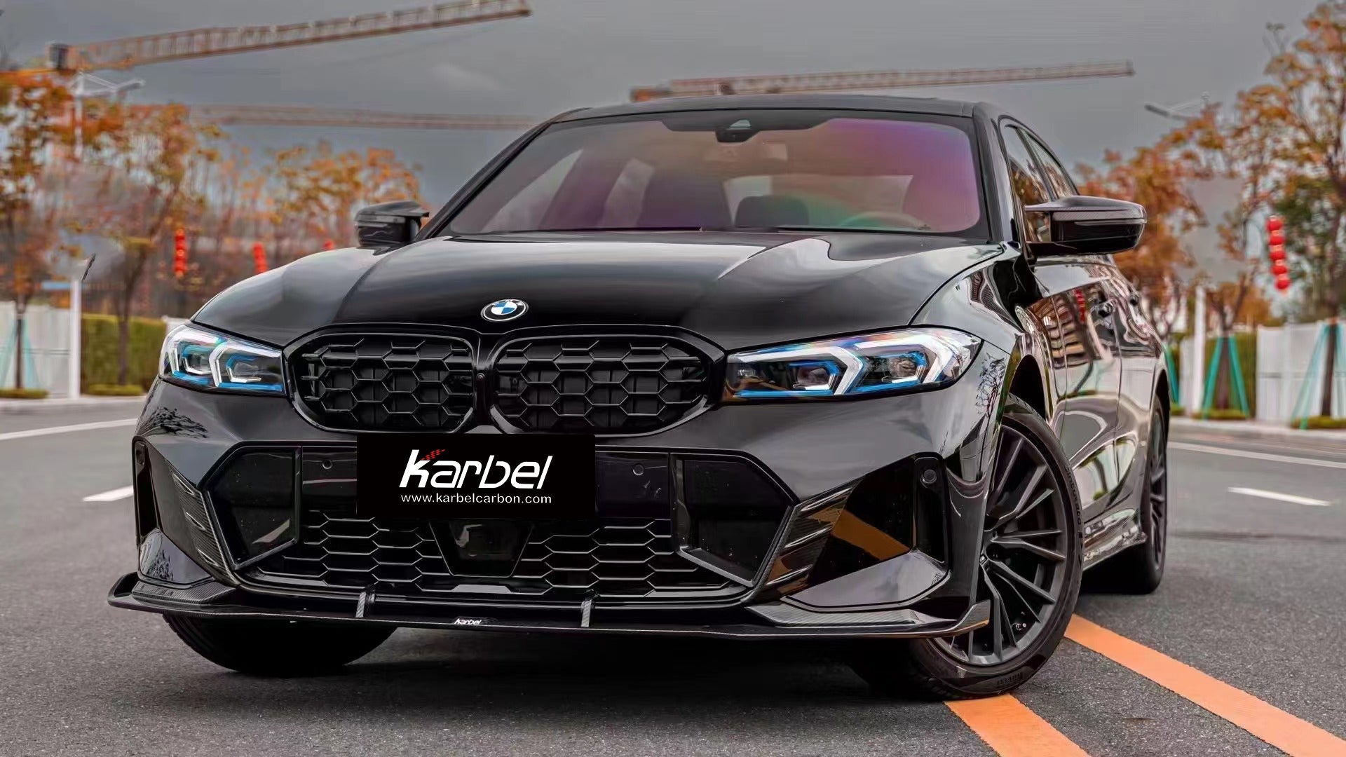 BMW 3 Series 330i (with M-package bumper, does not fit base model) M340i G20 G21 LCI 2023 2024 with Aftermarket Parts - V2 Style Front Lip Pre-preg Carbon Fiber from Karbel Carbon