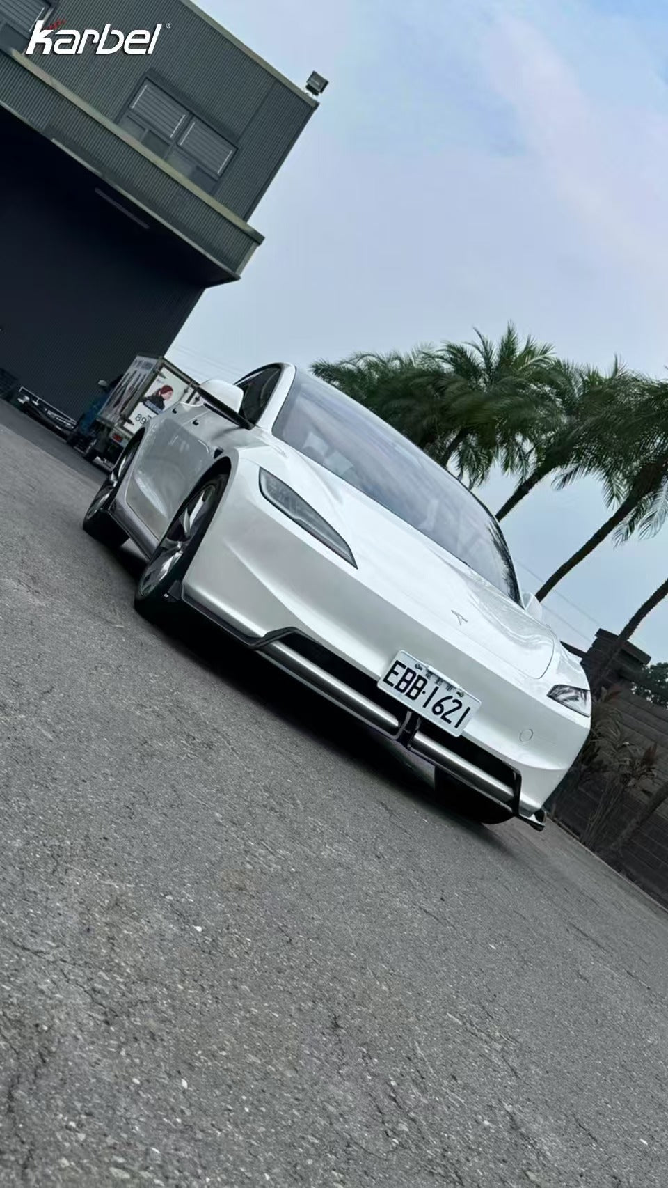 Tesla Model 3 Highland 2024-ON with Aftermarket Parts - Front Lip Pre-preg Carbon Fiber from Karbel Carbon