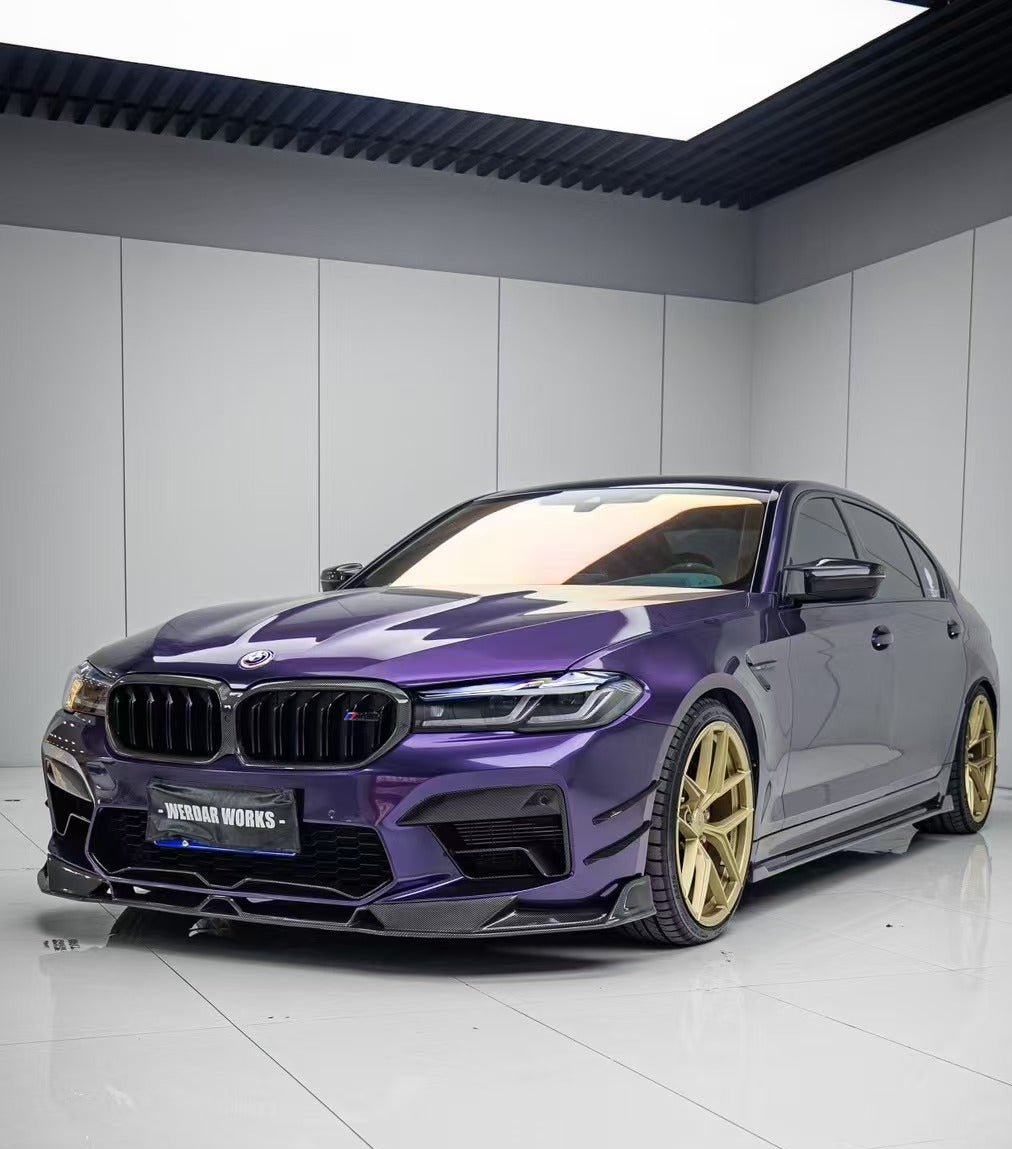 BMW M5 / M5C F90 Pre-LCI 2018 2019 2020 & M5 / M5C F90 LCI 2021 2022 2023 2024 With Aftermarket Parts - AE Lower Lip & Middle Lip?Carbon Fiber from ArmorExtend
