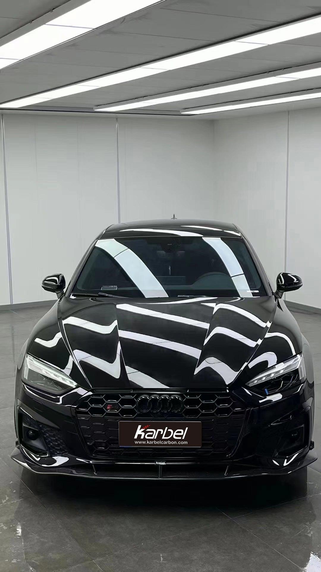 Audi S5 A5 (with s-line bumper, does not base model) B9.5 2020 2021 2022 2023 2024 with Aftermarket Parts - V2 Style Front Lip Pre-preg Carbon Fiber from Karbel Carbon