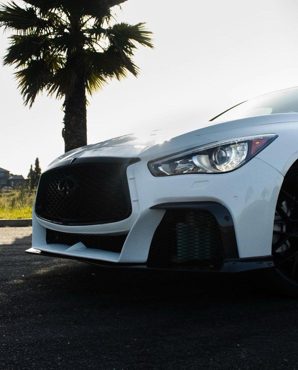 Infiniti Q50 Red Sport 400 Luxe Sensory Signature Premium Pure 2014-ON with Aftermarket Parts - Project Black S Concept Style Front Bumper & Lip Carbon Fiber / FRP from CMST Tuning
