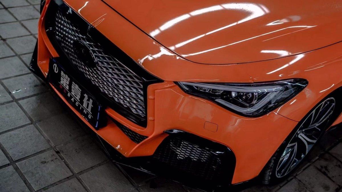 Infiniti Q50 Red Sport 400 Luxe Sensory Signature Premium Pure 2014-ON with Aftermarket Parts - Project Black S Concept Style Front Bumper & Lip Carbon Fiber / FRP from CMST Tuning
