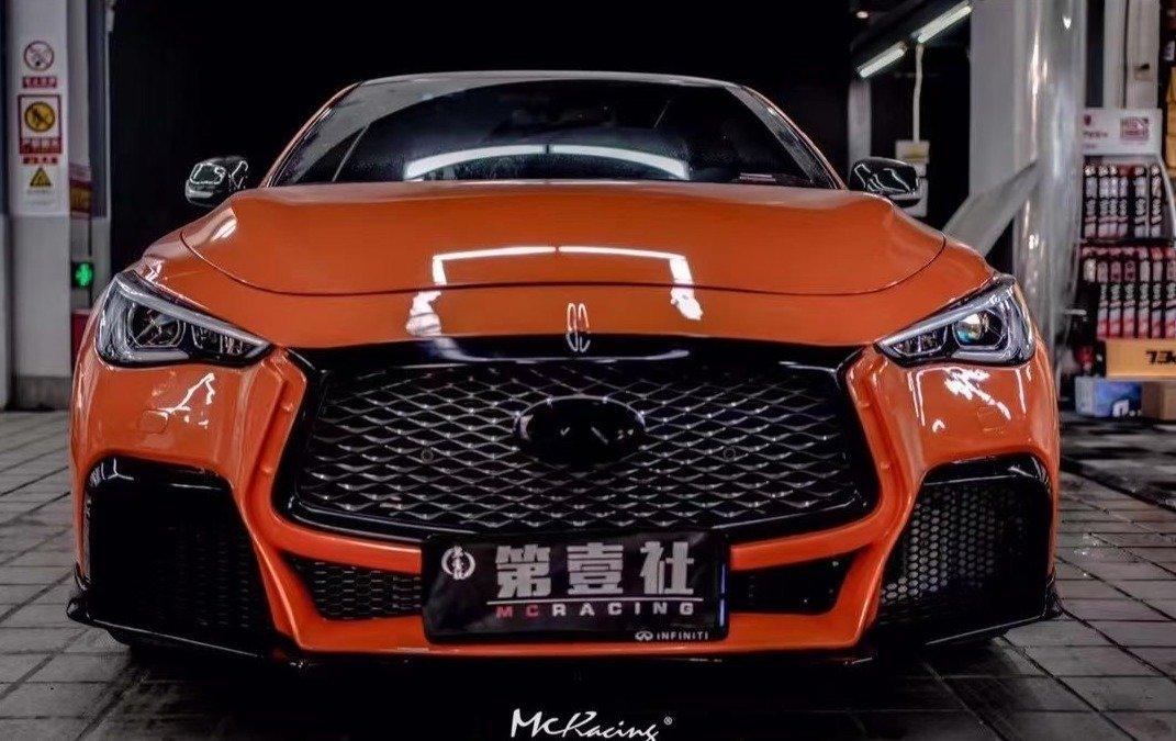 Infiniti Q50 Red Sport 400 Luxe Sensory Signature Premium Pure 2014-ON with Aftermarket Parts - Project Black S Concept Style Front Bumper & Lip Carbon Fiber / FRP from CMST Tuning
