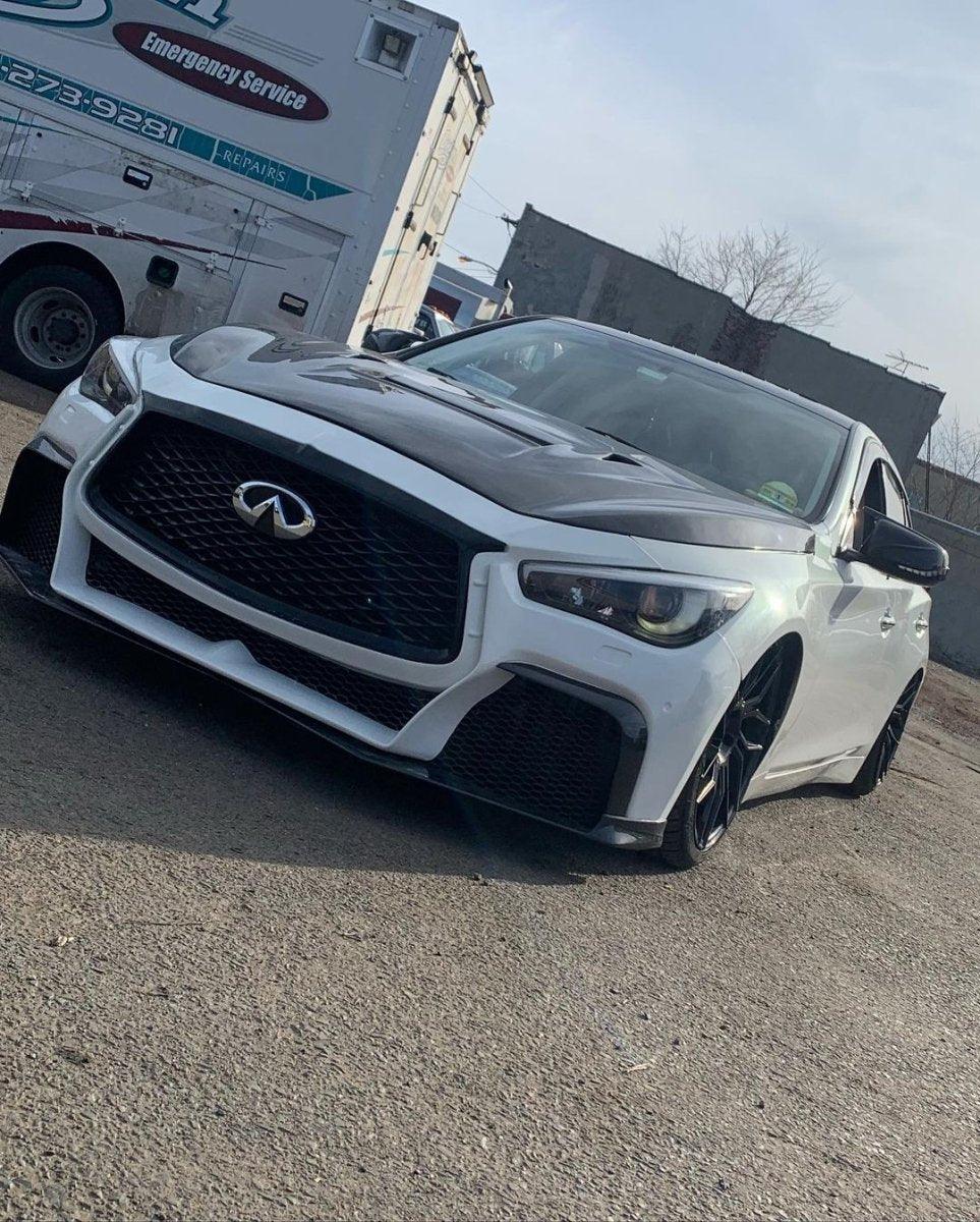Infiniti Q50 Red Sport 400 Luxe Sensory Signature Premium Pure 2014-ON with Aftermarket Parts - Project Black S Concept Style Front Bumper & Lip Carbon Fiber / FRP from CMST Tuning
