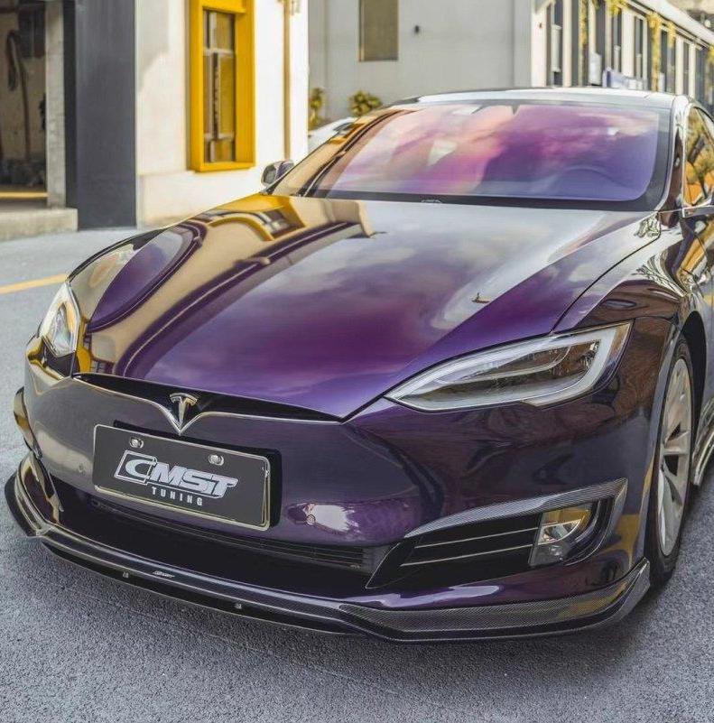 Tesla Model S 2nd Gen late 2016-early 2021 with Aftermarket Parts - Front Lip Splitter Carbon Fiber / FRP from CMST Tuning