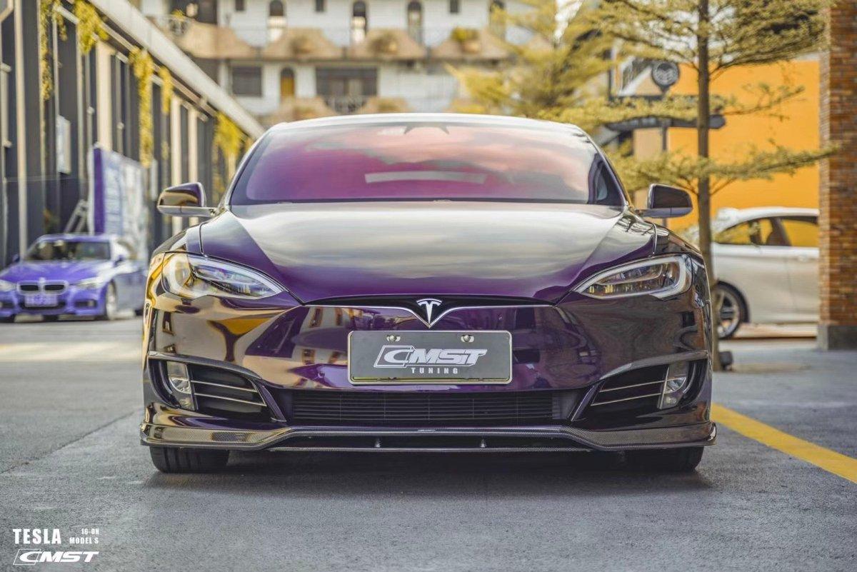 Tesla Model S 2nd Gen late 2016-early 2021 with Aftermarket Parts - Front Lip Splitter Carbon Fiber / FRP from CMST Tuning