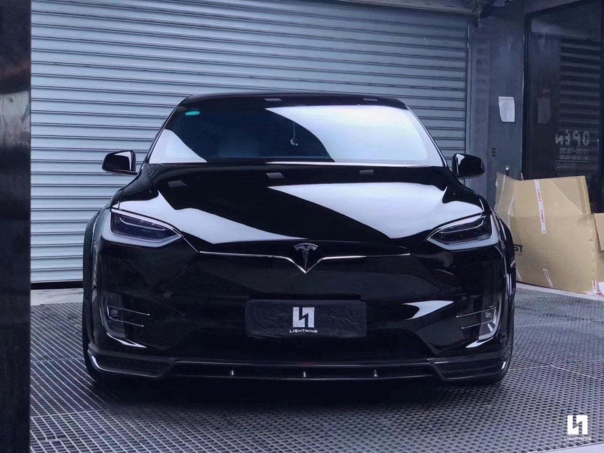 Tesla Model X P100D 100D 90D 75D 60D Performance Long Range Base 2016-2021 with Aftermarket Parts - Front Lip Splitter Carbon Fiber / FRP from CMST Tuning
