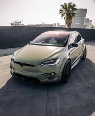 Tesla Model X P100D 100D 90D 75D 60D Performance Long Range Base 2016-2021 with Aftermarket Parts - Front Lip Splitter Carbon Fiber / FRP from CMST Tuning
