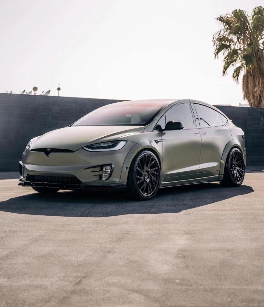 Tesla Model X P100D 100D 90D 75D 60D Performance Long Range Base 2016-2021 with Aftermarket Parts - Front Lip Splitter Carbon Fiber / FRP from CMST Tuning
