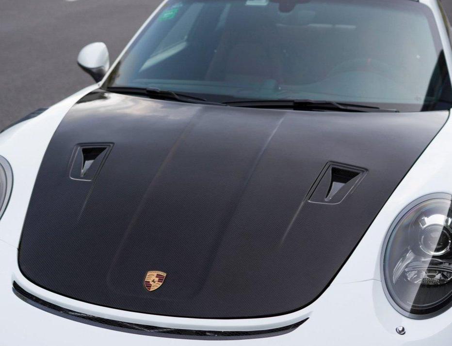 Porsche 911 991 991.1 991.2 Cayman Boxster 981 718 with Aftermarket Parts - GT2RS Hood Bonnet Carbon Fiber / FRP from  CMST Tuning
