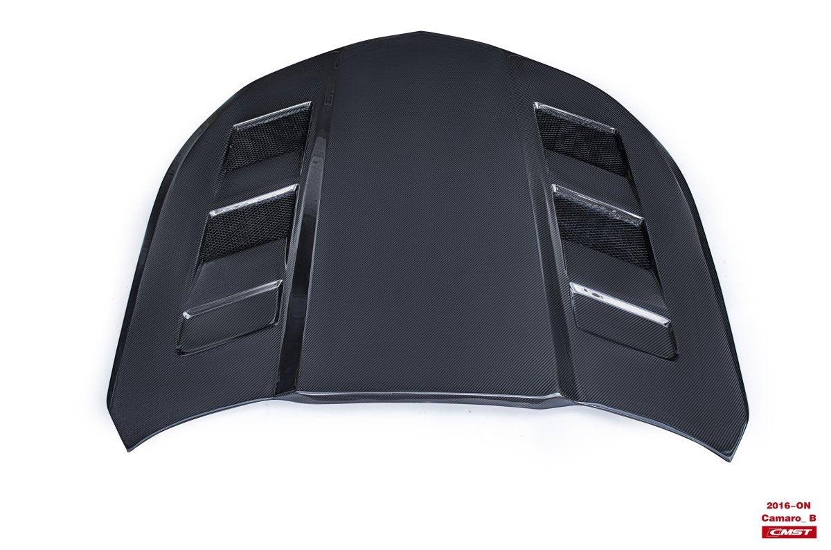 Camaro 6th Gen Z/28 2SS 1SS 3LT 2LT 1LT 2LS 1LS 2015-2024 & Camaro 6th Gen ZL1 2017-2024 with Aftermarket Parts - V1 Vented Style Hood Bonnet Carbon Fiber / FRP from CMST Tuning
