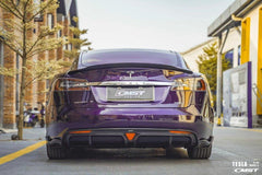 Tesla Model S 2nd Gen late 2016-early 2021 with Aftermarket Parts - Rear Diffuser & Canards Carbon Fiber / FRP from CMST Tuning