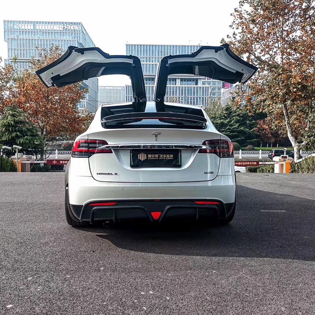 Tesla Model X P100D 100D 90D 75D 60D Performance Long Range Base 2016-2021 with Aftermarket Parts - Rear Trunk Spoiler Carbon Fiber / FRP from CMST Tuning
