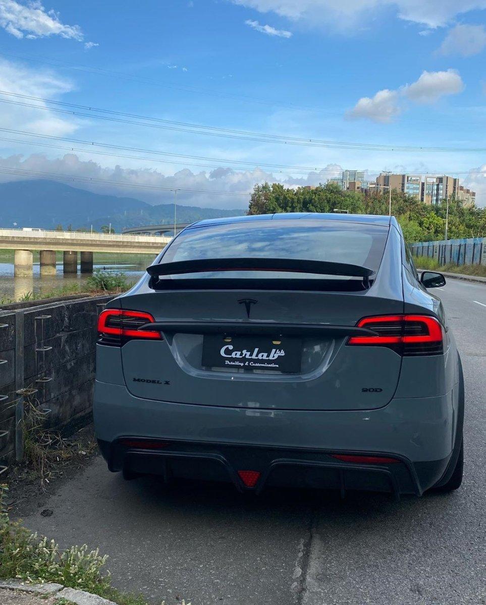 Tesla Model X P100D 100D 90D 75D 60D Performance Long Range Base 2016-2021 with Aftermarket Parts - Rear Trunk Spoiler Carbon Fiber / FRP from CMST Tuning
