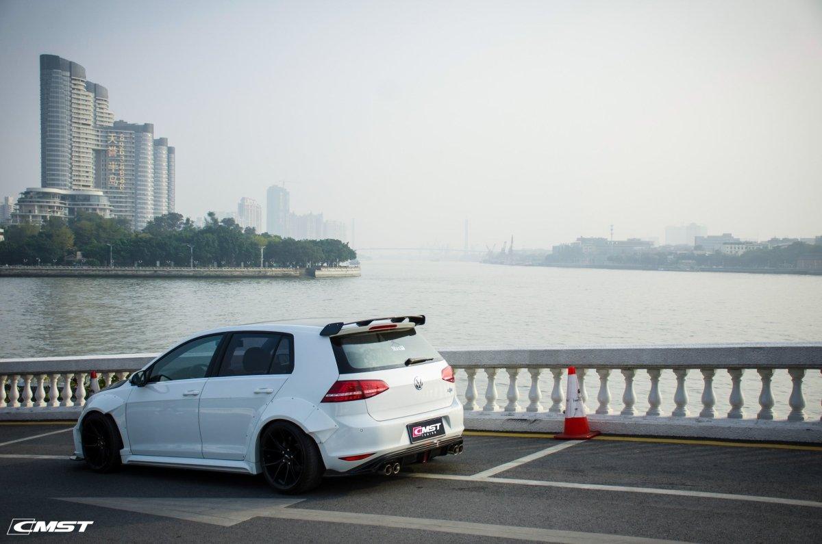 Volkswagen Golf Base MK7 MK7.5 2015-2021 with Aftermarket Parts - Rear Roof Spoiler Carbon Fiber / FRP from CMST Tuning