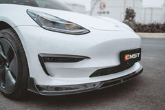 Tesla Model 3 Performance Long Range Standard Base 2017-2023 with Aftermarket Parts - V2 Style Front Lip Splitter Carbon Fiber / FRP from CMST Tuning
