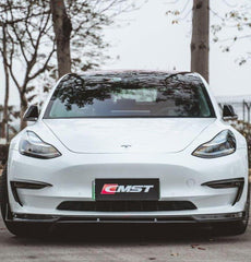 Tesla Model 3 Performance Long Range Standard Base 2017-2023 with Aftermarket Parts - V2 Style Front Lip Splitter Carbon Fiber / FRP from CMST Tuning
