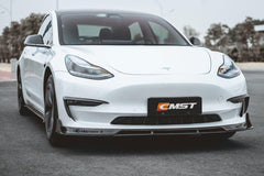 Tesla Model 3 Performance Long Range Standard Base 2017-2023 with Aftermarket Parts - V2 Style Front Lip Splitter Carbon Fiber / FRP from CMST Tuning
