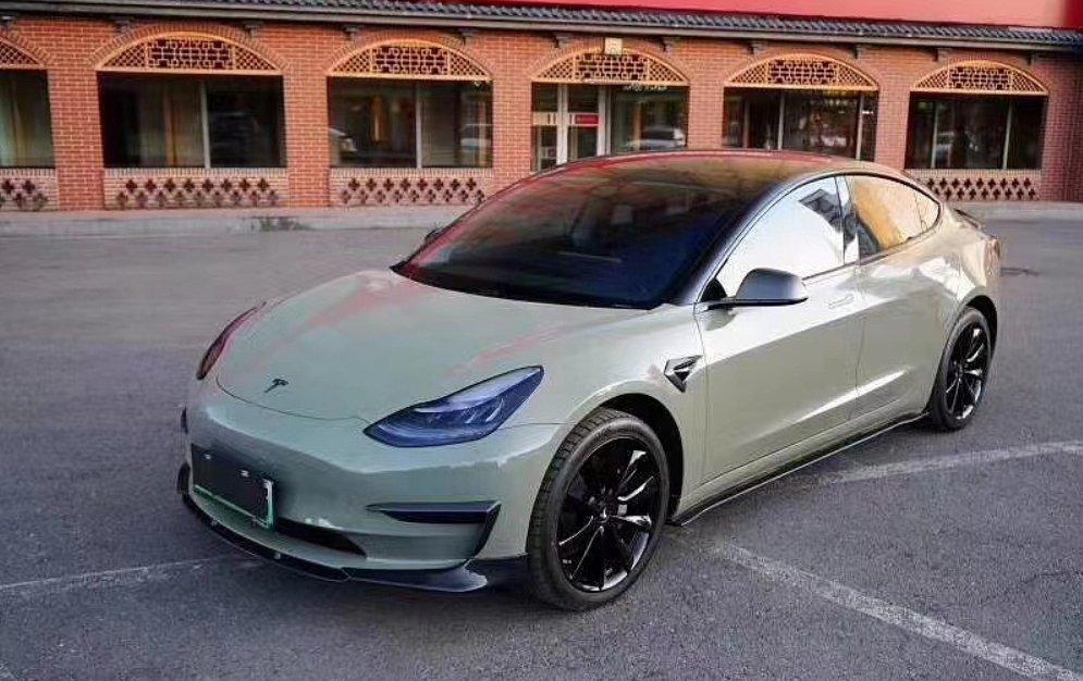 Tesla Model 3 Performance Long Range Standard Base 2017-2023 with Aftermarket Parts - V3 Style Front Lip Splitter Carbon Fiber / FRP from CMST Tuning
