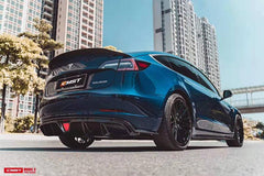 Tesla Model 3 Performance Long Range Standard Base 2017-2023 with Aftermarket Parts - V1 Style Rear Duck Bill Tail Spoiler  Carbon Fiber / FRP from CMST Tuning