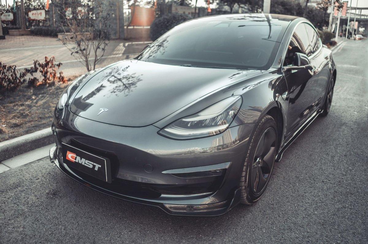 Tesla Model 3 Performance Long Range Standard Base 2017-2023 with Aftermarket Parts - Upper Valences Carbon Fiber/FRP from CMST Tuning