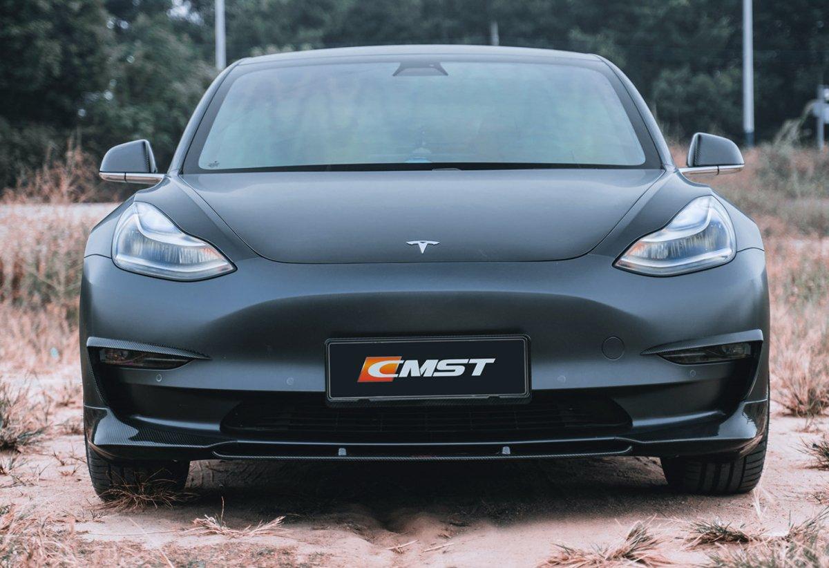 Tesla Model 3 Performance Long Range Standard Base 2017-2023 with Aftermarket Parts - Upper Valences Carbon Fiber/FRP from CMST Tuning